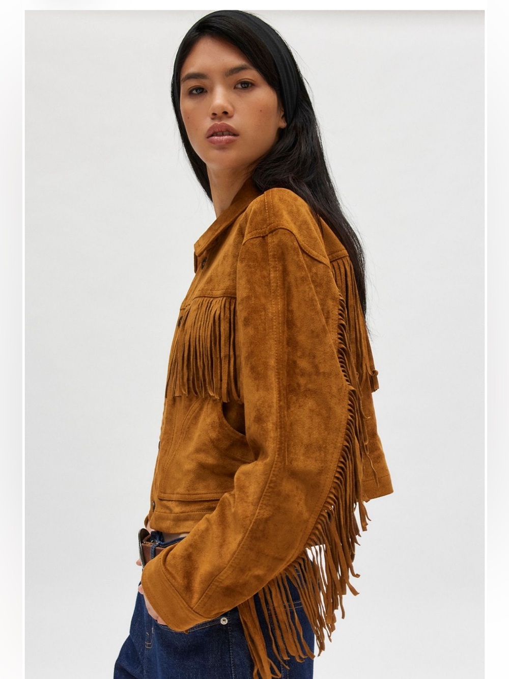 NWT BDG Jessie Faux Suede Fringe Jacket Brown Western Fringe Coat Size M - Picture 6 of 7